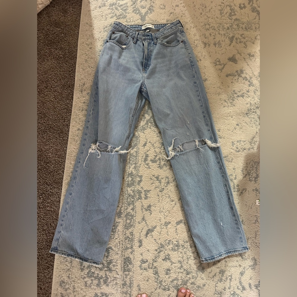Curve Love Abercrombie & Fitch Distressed Blue Straight Leg Jeans